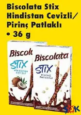 BİSCOLATA STİX HİNDİSTAN CEVİZLİ /PİRİNÇ PATLAKLI 36 G